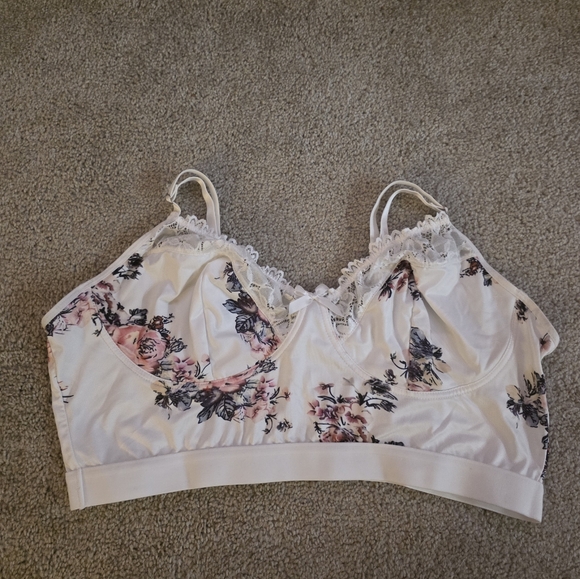 Source Unknown Floral Lace Bralette - White and Pink - Picture 1 of 6